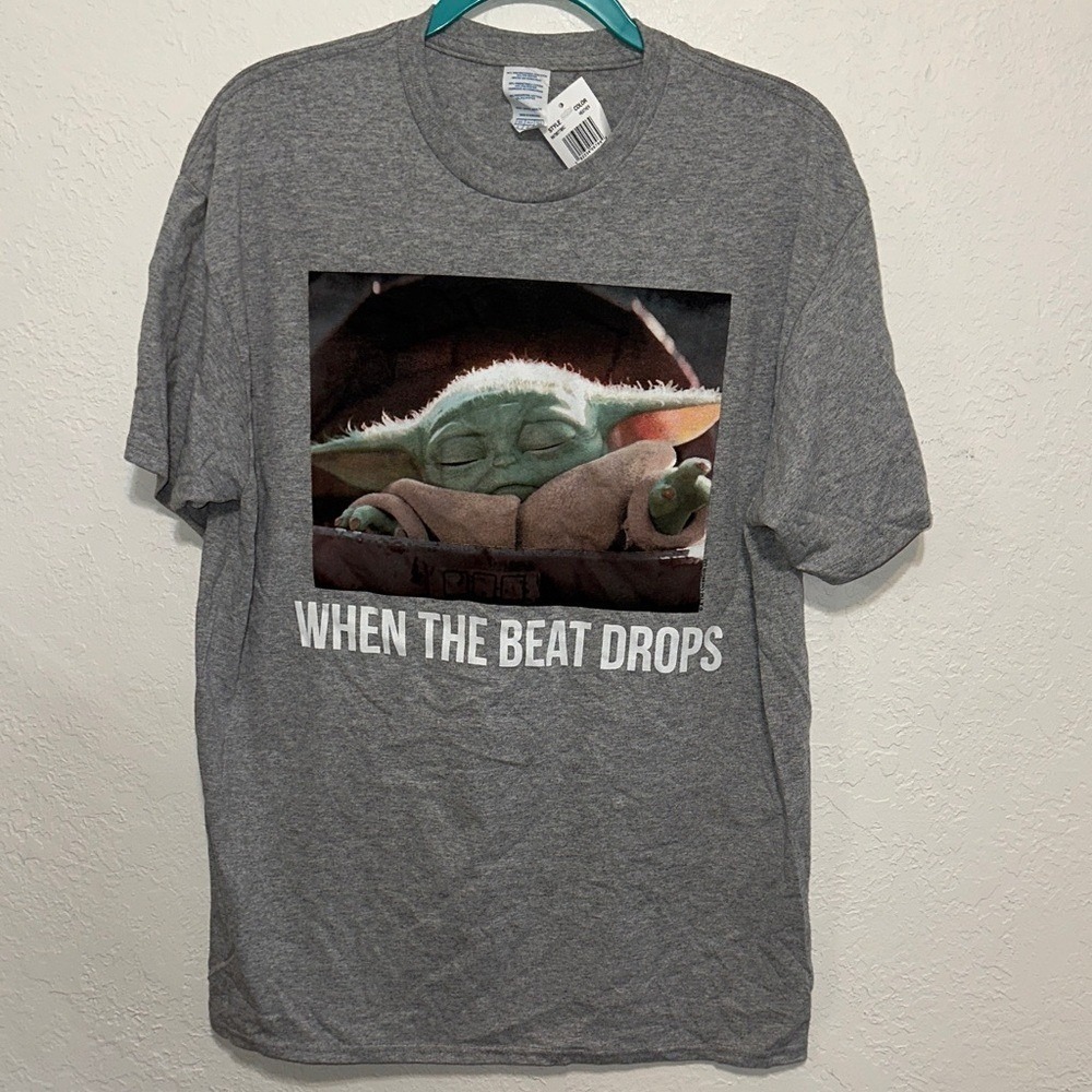 Star Wars Grogu The Child When The Beat Drops Grey Graphic T-Shirt Large NEW
